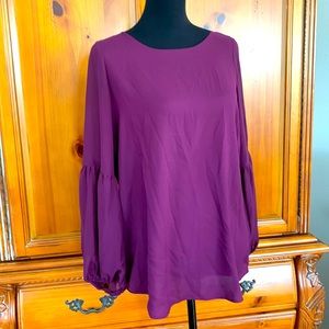 Plum Color Ann Taylor Blouse with Semi Balloon Sleeves
